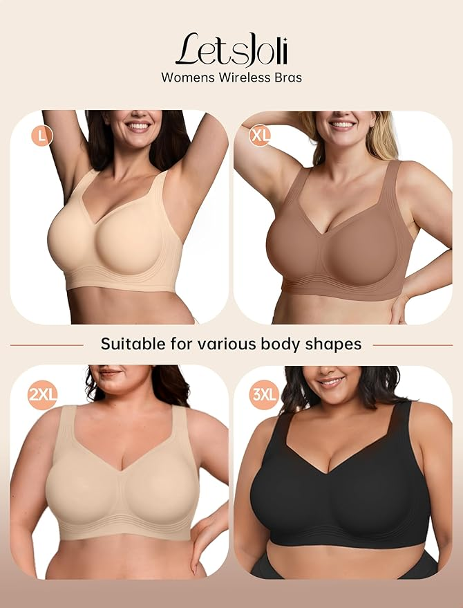 Bras for Women Supportive Wireless Push Up Bra Full Coverage No Underwear Seamless Plus Size for Older Women