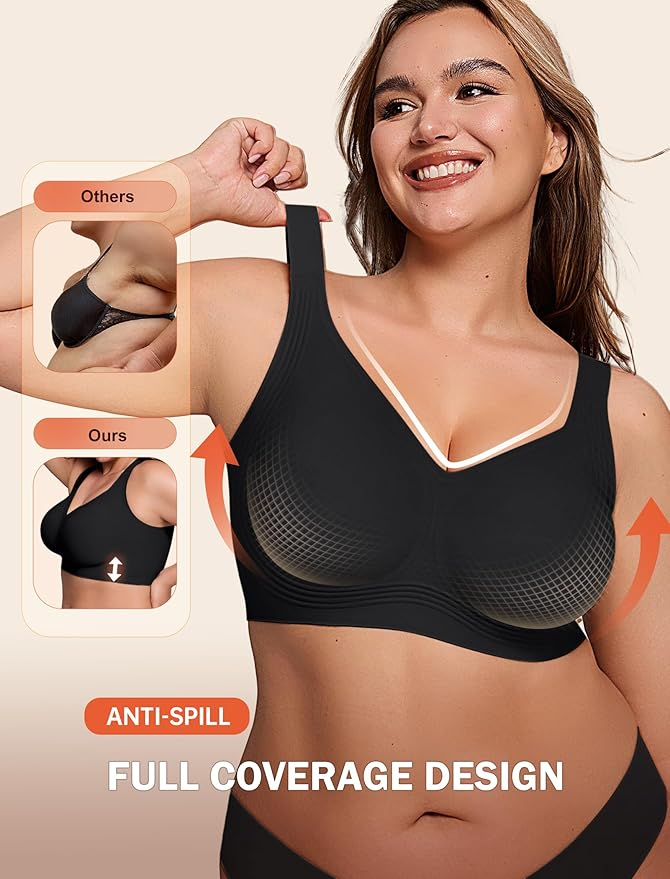 Bras for Women Supportive Wireless Push Up Bra Full Coverage No Underwear Seamless Plus Size for Older Women